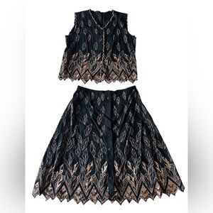 Elegant Black and Gold Women's Formal 2 Piece Dress